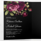 Invitation Trois Volets Dark Moody Plum Roses Photo Collage Mariage noir (Intérieur en premier)