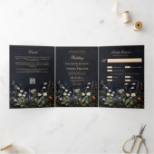 Invitation Trois Volets Dark Moody Romance Fleurs sauvages tous en un Mari (Intérieur)