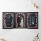 Invitation Trois Volets Décès nous faire partie Rose bleu gothique Mariage (Intérieur)