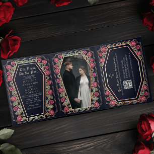 Invitation Trois Volets Décès nous faire partie Rose bleu gothique Mariage
