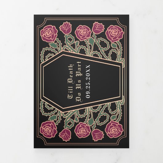 Invitation Trois Volets Décès nous faire partie Rose noir gothique Mariage (Page de couverture)