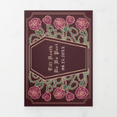 Invitation Trois Volets Décès Nous Part Rose Rouge Gothique Mariage QR Cod (Page de couverture)