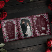 Invitation Trois Volets Décès Nous Part Rose Rouge Gothique Mariage QR Cod