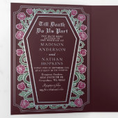 Invitation Trois Volets Décès Nous Part Rose Rouge Gothique Mariage QR Cod (Intérieur en premier)