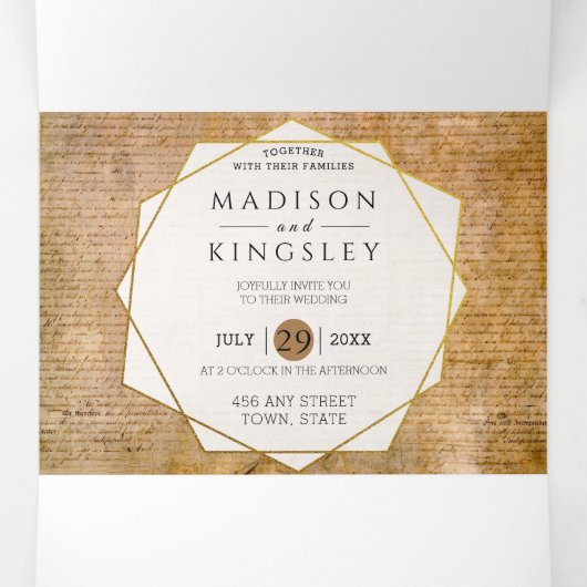 Invitation Trois Volets Déclaration d'indépendance 📜 USA Parchment (Intérieur au milieu)