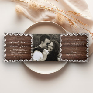 Invitation Trois Volets Dentelle photo Rustic Barn Wood Scallop Mariage