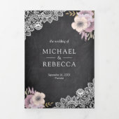 Invitation Trois Volets Dentelle rose rose Mariage de tableau rouge rustiq (Page de couverture)