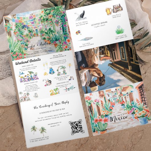 Invitation Trois Volets Destination de Sayulita au Mexique | Mariage illus