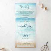Invitation Trois Volets Destination été plage chic script mariage Tri- (Intérieur)