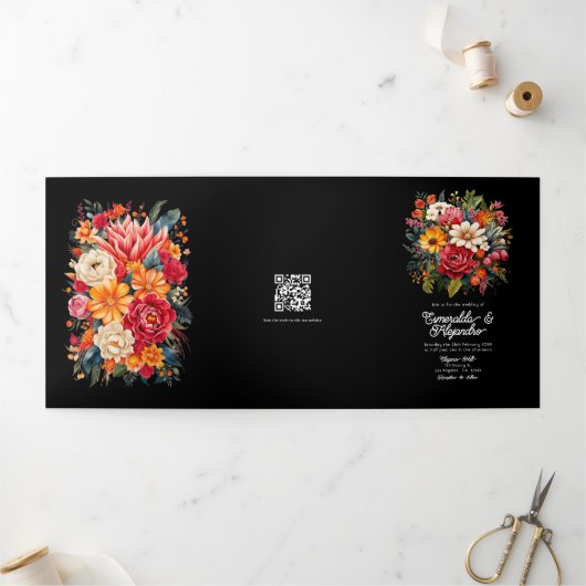 Invitation Trois Volets Détails des invités de mariage Fiesta, Photo & Cod (Extérieur)