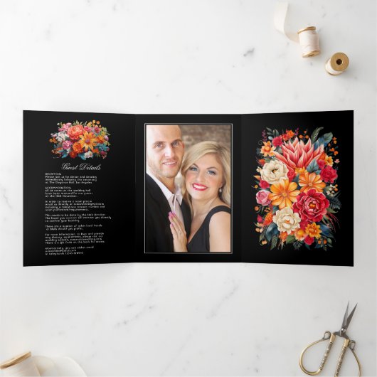 Invitation Trois Volets Détails des invités de mariage Fiesta, Photo & Cod (Intérieur)