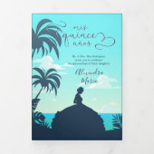 Invitation Trois Volets Deux Photo Silhouette Tropicale Quinceanera (Page de couverture)