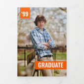 Invitation Trois Volets Diplôme Orange Bold & Modern Photo (Page de couverture)