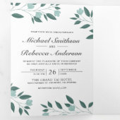 Invitation Trois Volets Direction des Feuilles turquoises 3 en 1 Mariage p (Intérieur en premier)