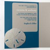 Invitation Trois Volets Dollar de sable, Mariage Ocean Blue Beach (Intérieur en premier)