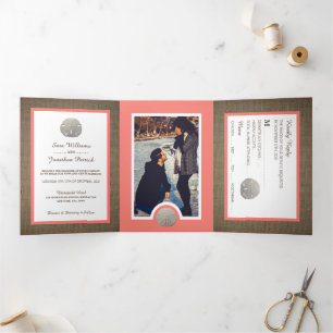 Invitation Trois Volets Dollars de sable & Burlap, Coral Beach Wedding Sui