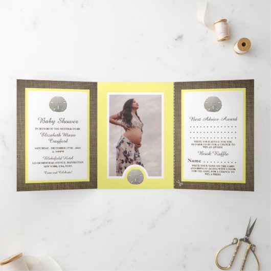 Invitation Trois Volets Dollars de sable & Burlap, Suite de Baby showers d (Intérieur)