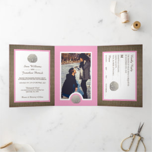 Invitation Trois Volets Dollars de sable & Burlap, Suite de mariage de pla