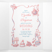 Invitation Trois Volets Doodles Whimsical Funky Photo Mariage moderne (Intérieur au milieu)