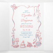 Invitation Trois Volets Doodles Whimsical Funky Photo Mariage moderne (Intérieur au milieu)