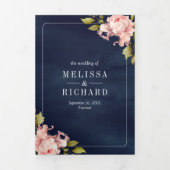 Invitation Trois Volets Douce Pivoine Rose Clair Pot Mason Code QR Marine (Page de couverture)