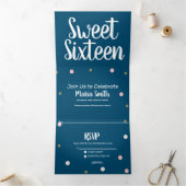 Invitation Trois Volets Doux moderne 16 points roses or (Intérieur)