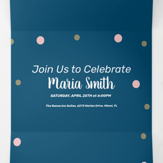 Invitation Trois Volets Doux moderne 16 points roses or (Intérieur au milieu)