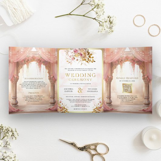 Invitation Trois Volets Dreamink Floral Indien Mandap Mariage hindou