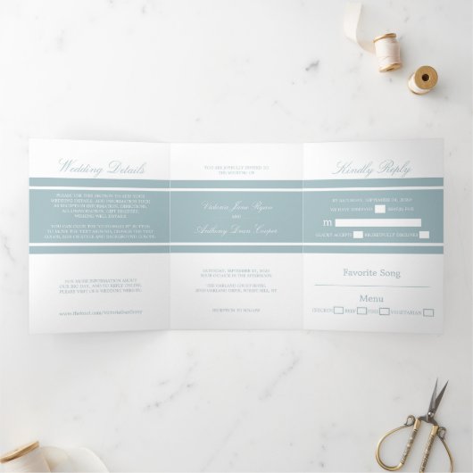 Invitation Trois Volets Duck Egg Blue Moderne Mariage Suite (Intérieur)