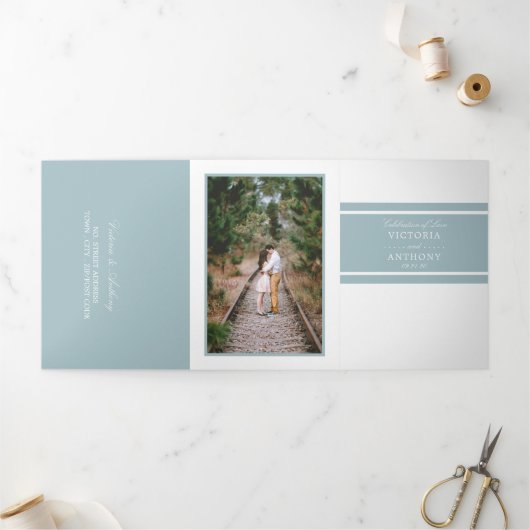 Invitation Trois Volets Duck Egg Blue Moderne Mariage Suite (Extérieur)