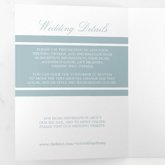 Invitation Trois Volets Duck Egg Blue Moderne Mariage Suite (Intérieur en premier)