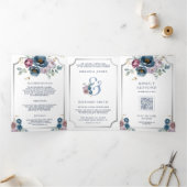 Invitation Trois Volets Dusty bleu mauve violet Mariage floral (Intérieur)