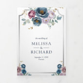 Invitation Trois Volets Dusty bleu mauve violet Mariage floral (Page de couverture)