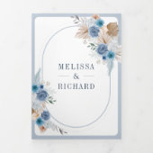 Invitation Trois Volets Dusty Blue Floral Boho Pampas QR Code Mariage (Page de couverture)
