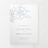 Invitation Trois Volets Dusty Blue Line Art Floral Mariage élégant (Page de couverture)