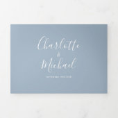 Invitation Trois Volets Dusty Blue Modern Script Monogramme Mariage photo (Page de couverture)