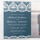 Invitation Trois Volets Dusty Blue Pays Dentelle blanche tout en un Mariag (Intérieur en premier)