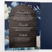 Invitation Trois Volets Dusty Blue Peony Mason Jar QR Code Mariage en bois (Intérieur en premier)