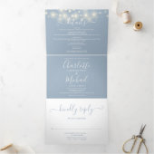 Invitation Trois Volets Dusty Blue String Lights Script Monogramme Mariage (Intérieur)
