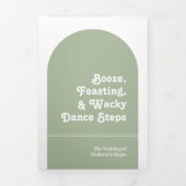 Invitation Trois Volets Dusty Green Retro Boho Arch Photo QR Code Mariage (Page de couverture)