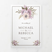 Invitation Trois Volets Dusty Mauve Rose Floral Mariage Photo (Page de couverture)