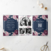 Invitation Trois Volets Dusty Mauve violet rose rose QR Code Mariage de ma (Intérieur)