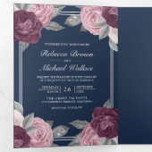 Invitation Trois Volets Dusty Mauve violet rose rose QR Code Mariage de ma (Intérieur en premier)