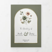 Invitation Trois Volets Dusty Olive rose & or Aquarelle Mariage Floral (Page de couverture)