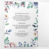 Invitation Trois Volets Dusty Periwinkle bleu rose Floral QR Code Mariage (Intérieur en premier)
