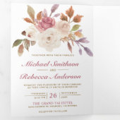Invitation Trois Volets Dusty Pink Ivory Floral Photo QR Code Mariage (Intérieur en premier)