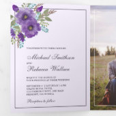 Invitation Trois Volets Dusty Purple Aquarelle Florale Mariage photo (Intérieur en premier)