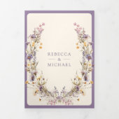 Invitation Trois Volets Dusty Purple Boho Fleur sauvage Photo QR Code Mari (Page de couverture)
