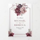 Invitation Trois Volets Dusty rose Bourgogne cadre floral QR Code Mariage (Page de couverture)