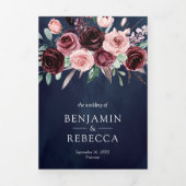 Invitation Trois Volets Dusty rose Bourgogne Floral QR Code Mariage de mar (Page de couverture)